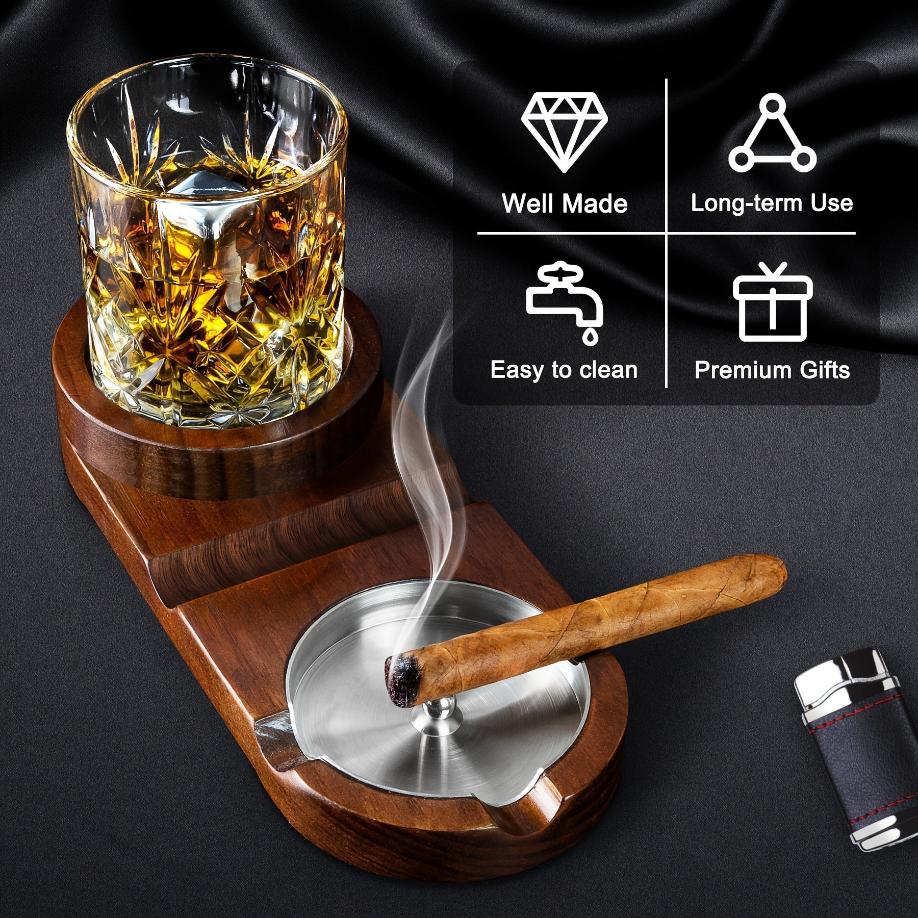 Creative Cigar Ashtray and Whiskey Glass Tray - The Perfect Father's Day Gift or Corporate Gift