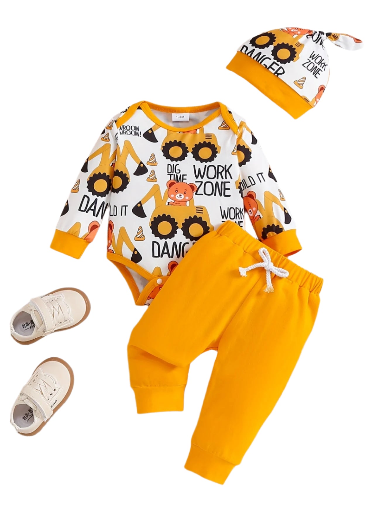 Baby Excavator Adventure Outfit – Includes Bodysuit, Pants, and Beanie for Outdoor Adventures