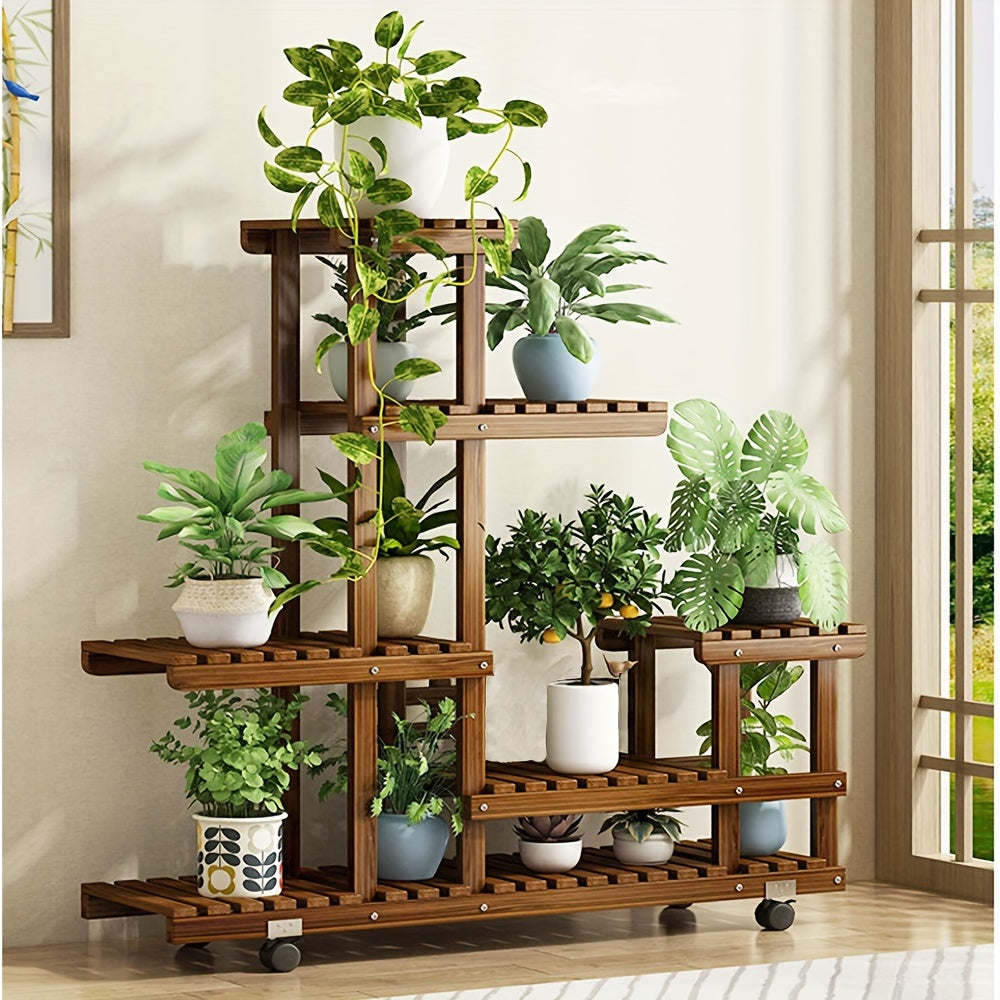 Robust 6-Tier Wooden Plant Stand – Carbonized Treatment
