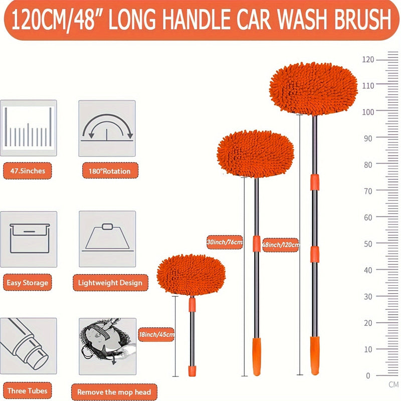 Microfiber Car Wash Brush with Long Handle – Removable Mop Head for Scratch-Free Cleaning