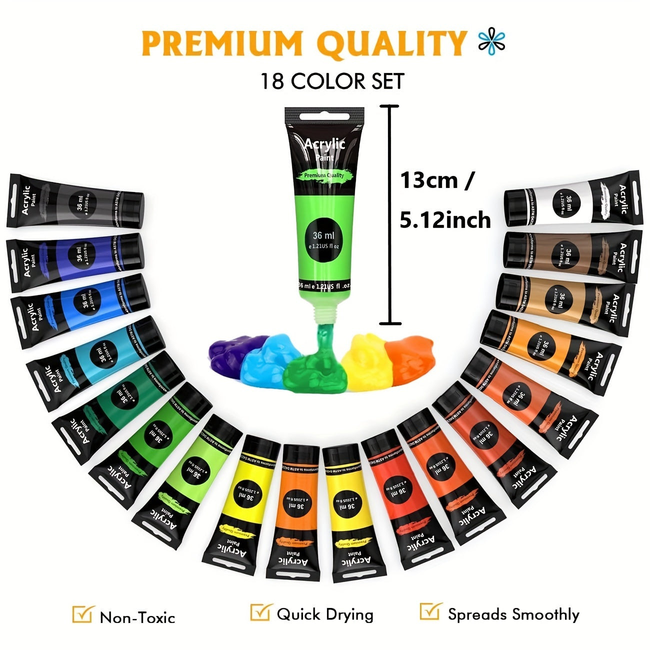 Acrylic Paint Set – 28 Pieces, Including 18 Colors of Acrylic Paint and 10 Brushes