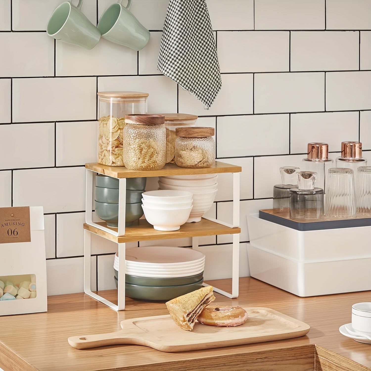 2-Piece Adjustable Bamboo Storage Racks – Stylish and Space-Saving for Cabinets or Countertops