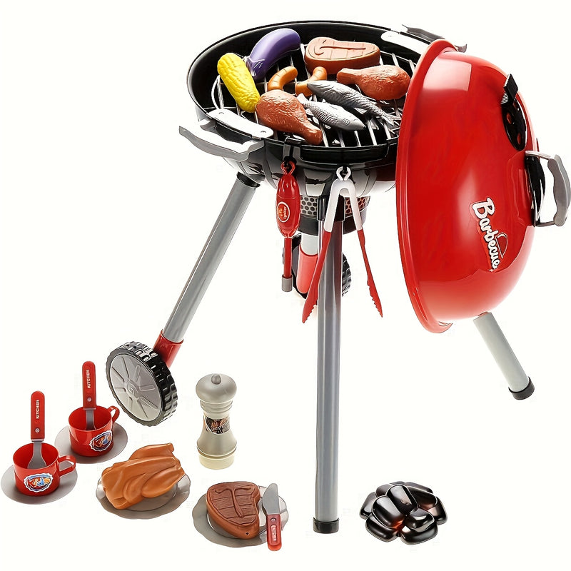 Kids’ BBQ Grill Playset – Rotating Wheels and Full Accessory Kit