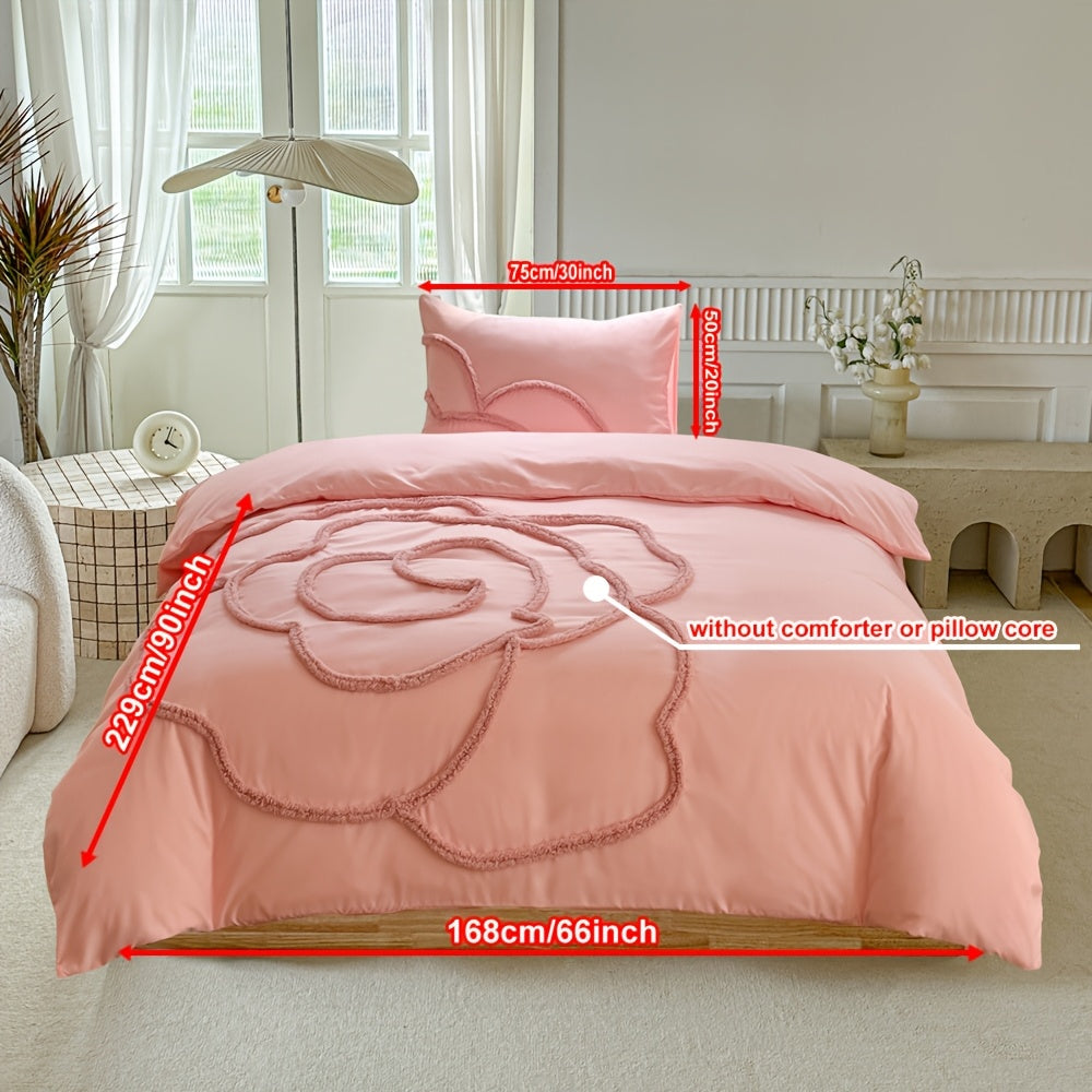 Tufted Bedding Set – Bedspread and Pillow Covers with Large Floral Design