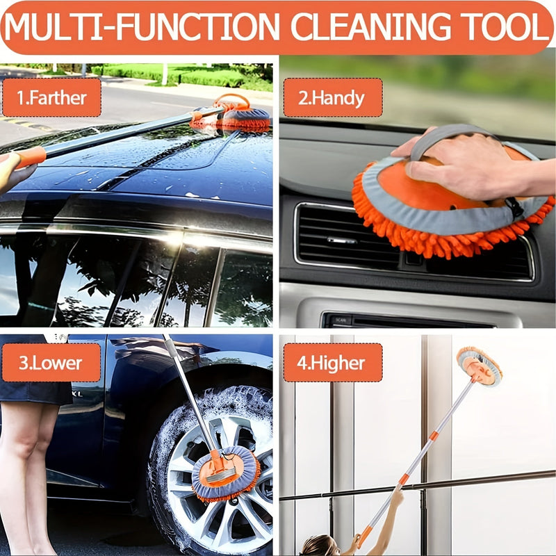 Microfiber Car Wash Brush with Long Handle – Removable Mop Head for Scratch-Free Cleaning