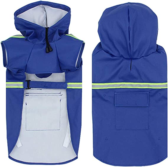 PupJoy - Reflective Dog Rain Jacket + Hood - Safe Night Walk
