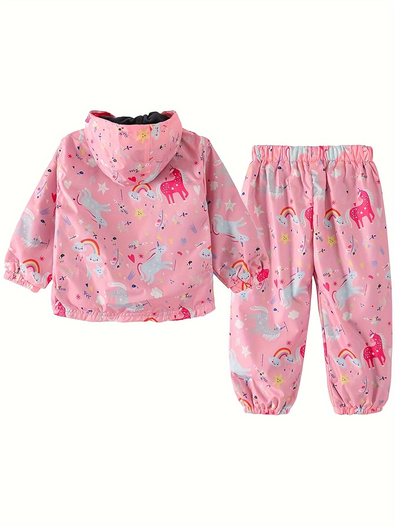 Lightweight Two-Piece Set for Girls – Waterproof Hooded Jacket and Pants for Outdoor Adventures
