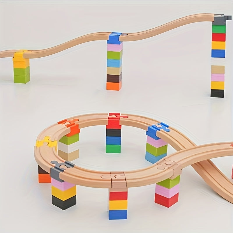 Set of 7-14 Colorful Wooden Track Adapters – Adjustable Connectors for Model Building