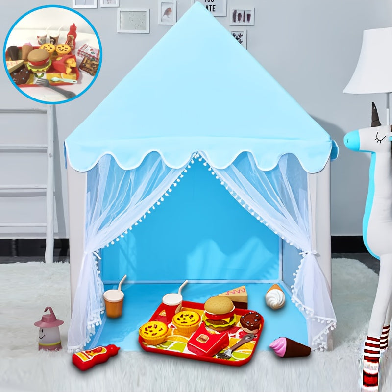 Play Tent for Kids – Cheerful Blue Princess House with Burger Playset for Hours of Fun