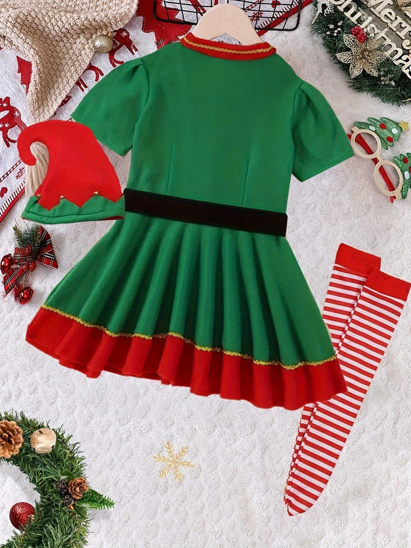 Mila's Magical Christmas Elf Outfit for Kids - Includes Dress, Hat, Socks, and Belt