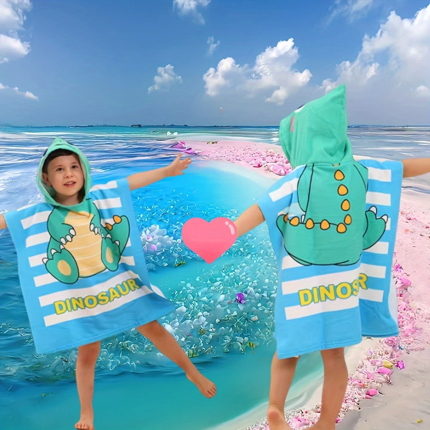 Cartoon Dinosaurs and Pirates Beach Towel for Kids – Soft Bath Cape with Hood