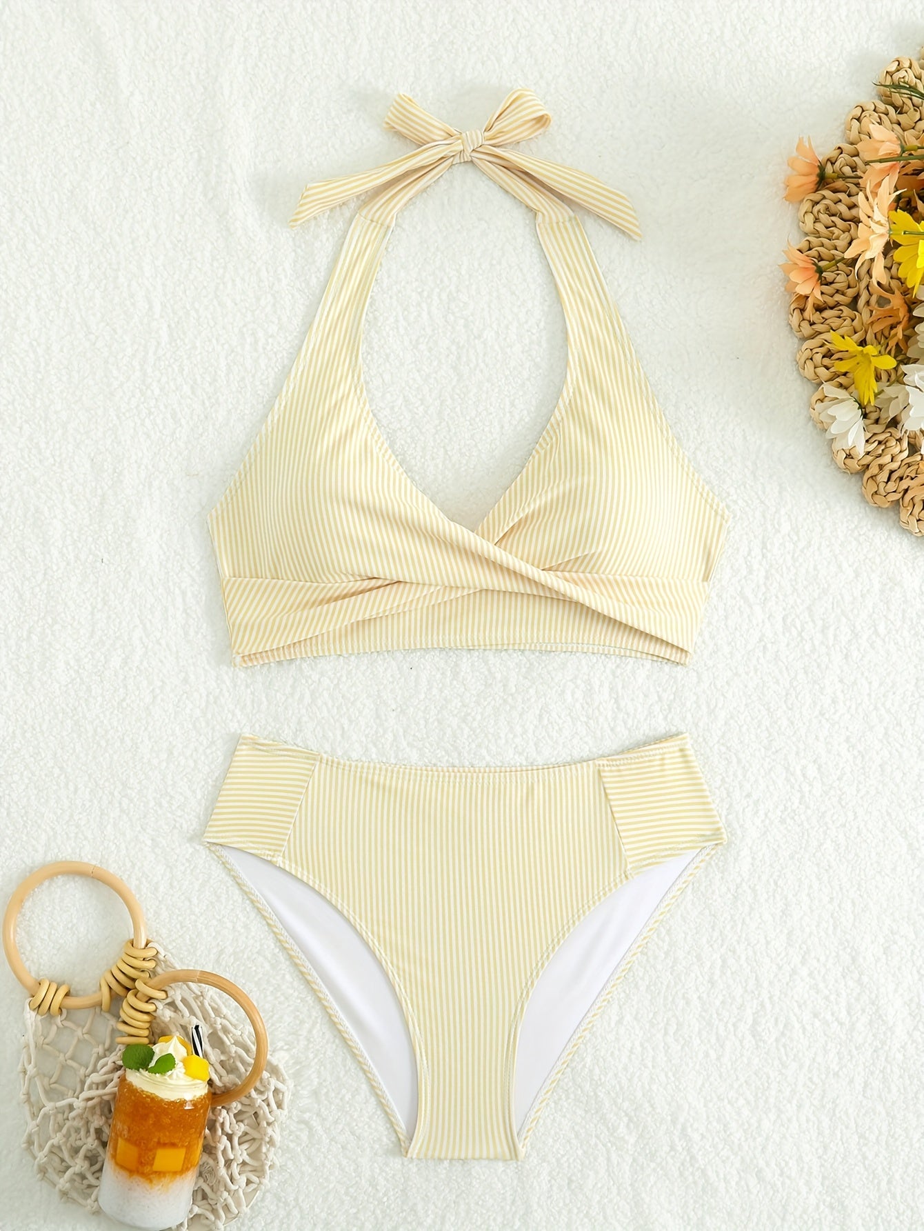 Ladies Bikini Set with Fine Striped Halter Neck Design – Comfortable and Fashionable