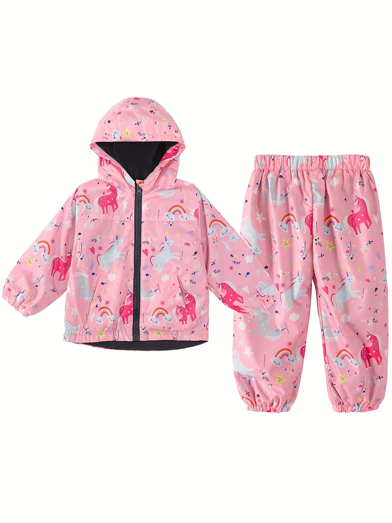 Lightweight Two-Piece Set for Girls – Waterproof Hooded Jacket and Pants for Outdoor Adventures