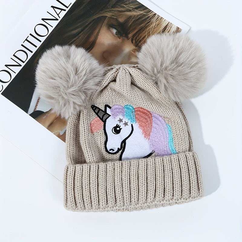Lila Unicorn Hat for Children - Cozy and Warm with Pom Poms