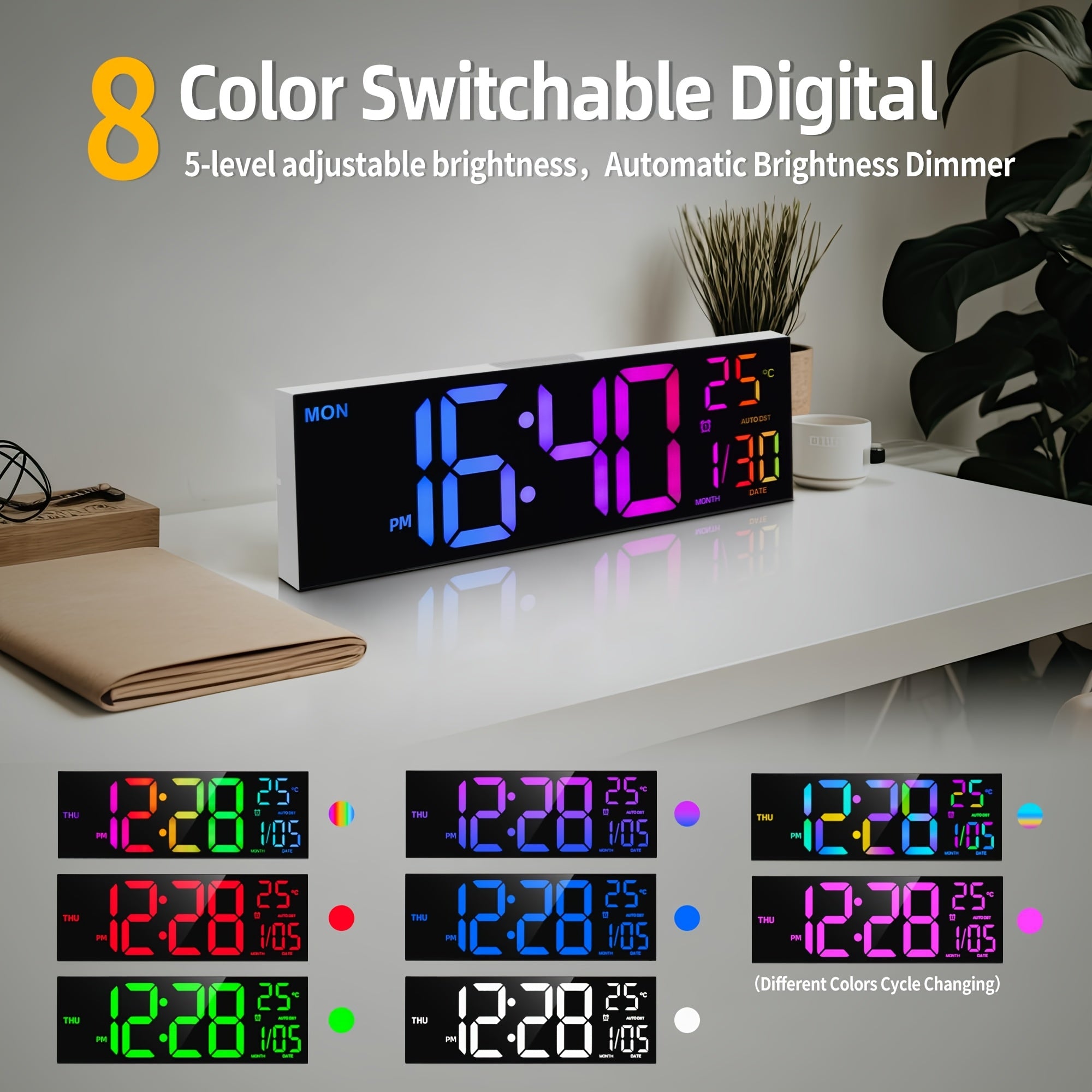 LumiWall Digital Wall Clock – Large, Colorful, and Easy to Read