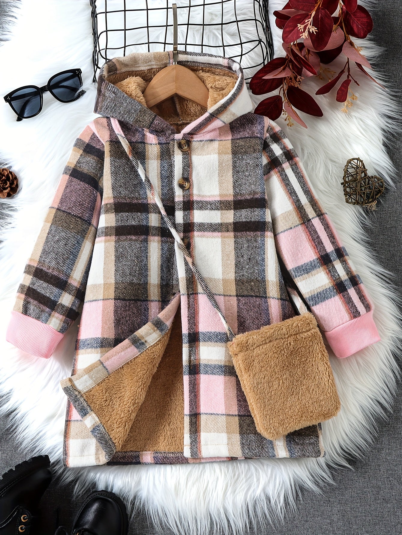 Fleur Fleece Checked Jacket for Kids - Warm and Stylish for Winter