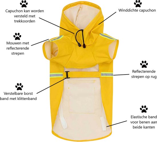 PupJoy - Reflective Dog Rain Jacket + Hood - Safe Night Walk