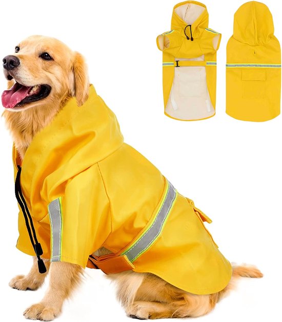 PupJoy - Reflective Dog Rain Jacket + Hood - Safe Night Walk