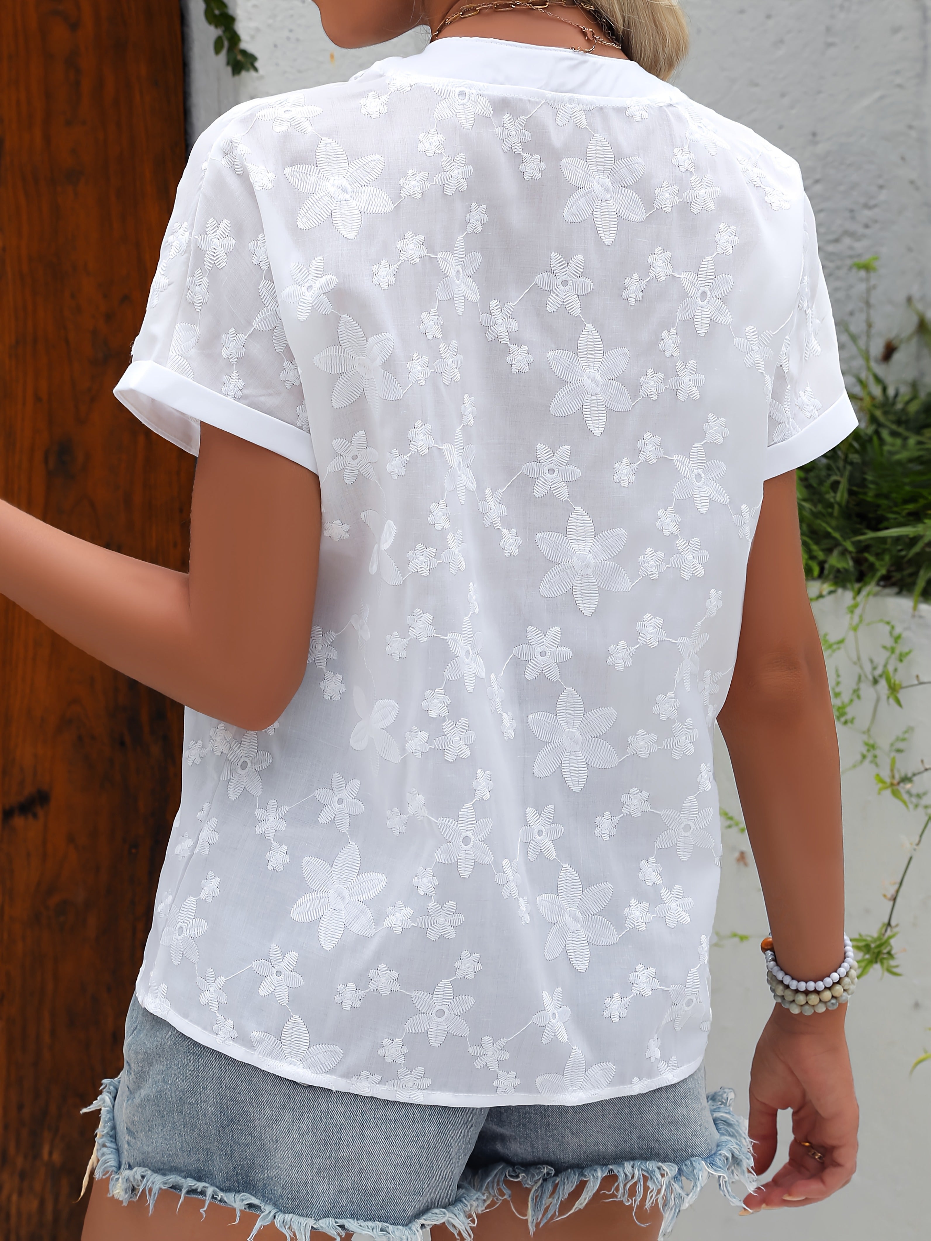 Ladies Loose Summer Shirt - Floral Print and Batwing Sleeve