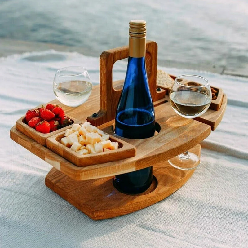 Elegant Oak Picnic Wine Table – Compact & Versatile