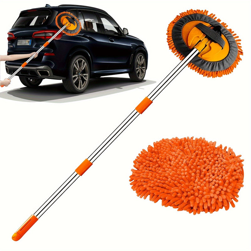 Microfiber Car Wash Brush with Long Handle – Removable Mop Head for Scratch-Free Cleaning