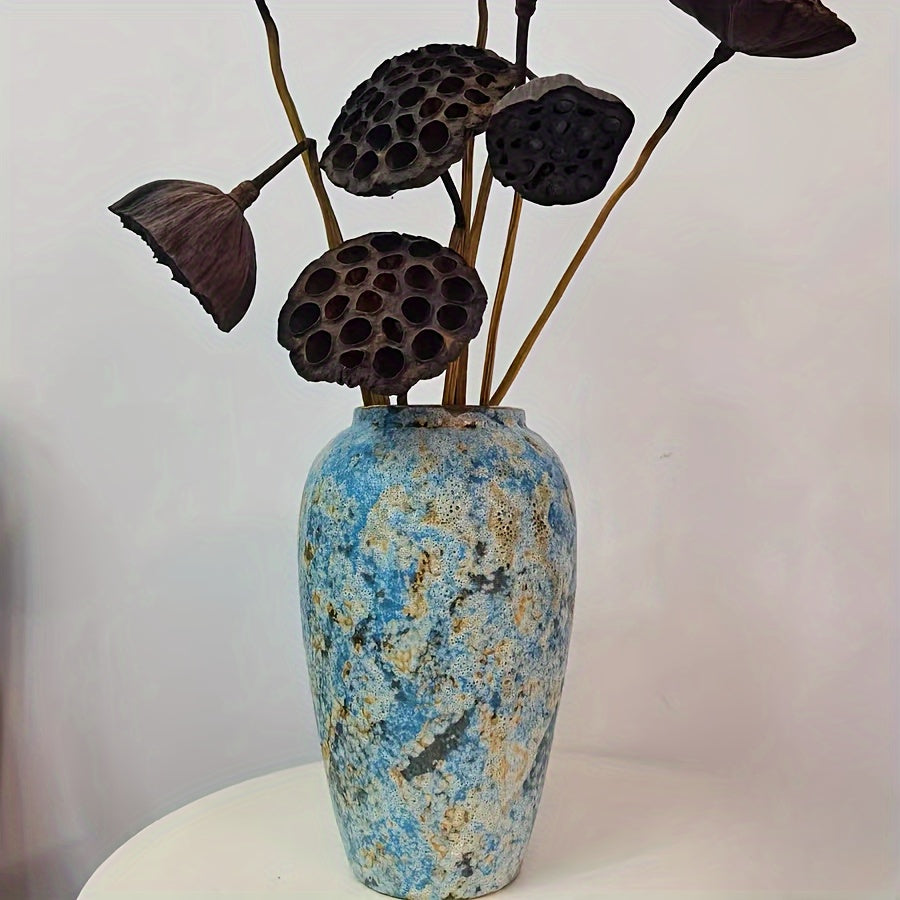 Unique Vintage Ceramic Vase – Handmade Blue Earthenware for an Authentic Look