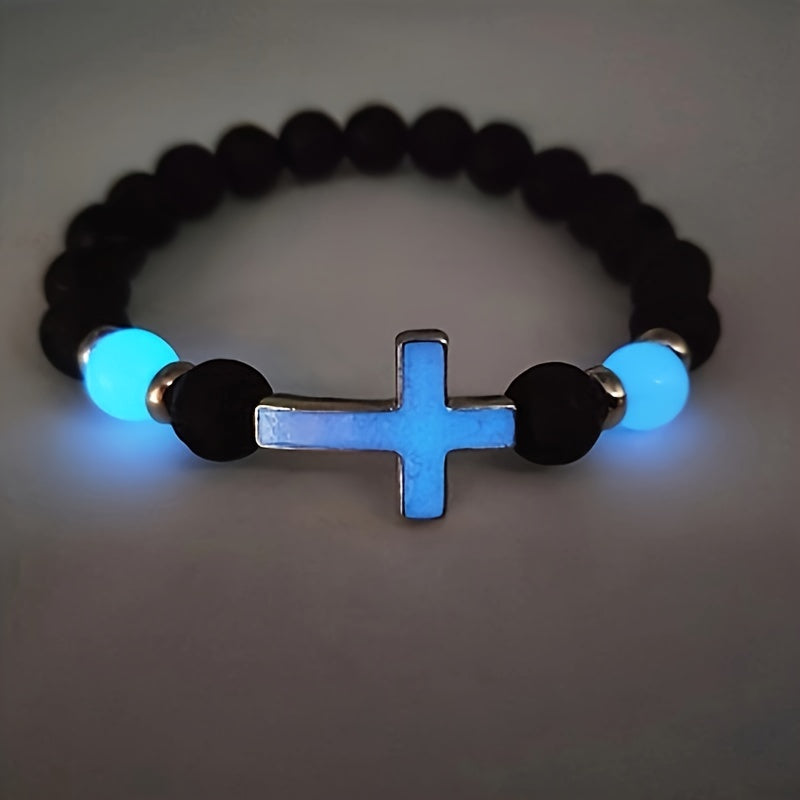 Glow-in-the-Dark Bead Bracelet with Cross - For a Unique Style