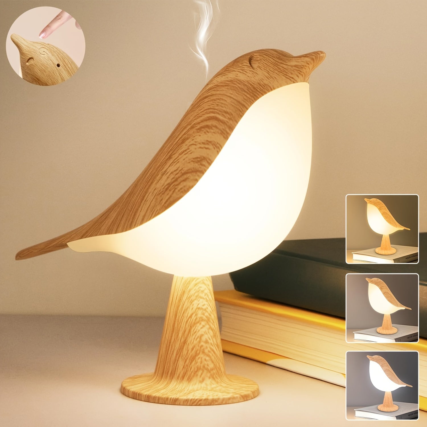 LED Bird Lamp with Aroma Diffuser – USB Rechargeable Night Light and Reading Lamp with 3 Color Temperatures