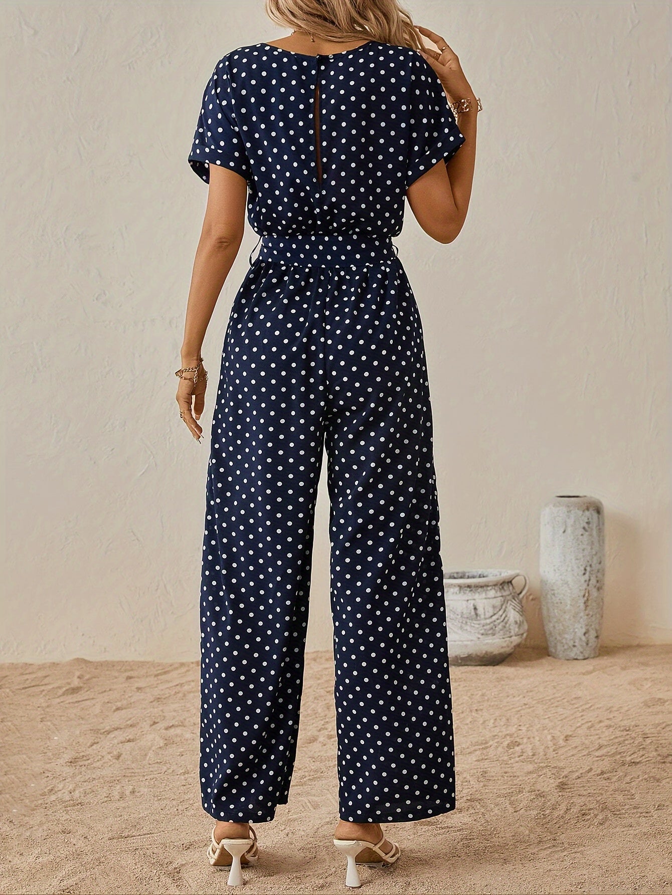 Dotted Jumpsuit with Waistband – Perfect for Summer Adventures and Casual Outings