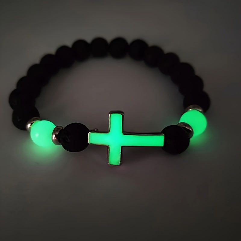 Glow-in-the-Dark Bead Bracelet with Cross - For a Unique Style