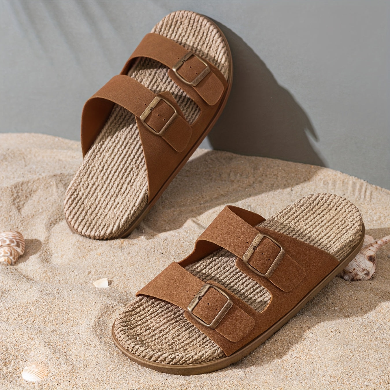 Stylish Men's Slippers – Breathable with Buckle Straps and Non-Slip Sole