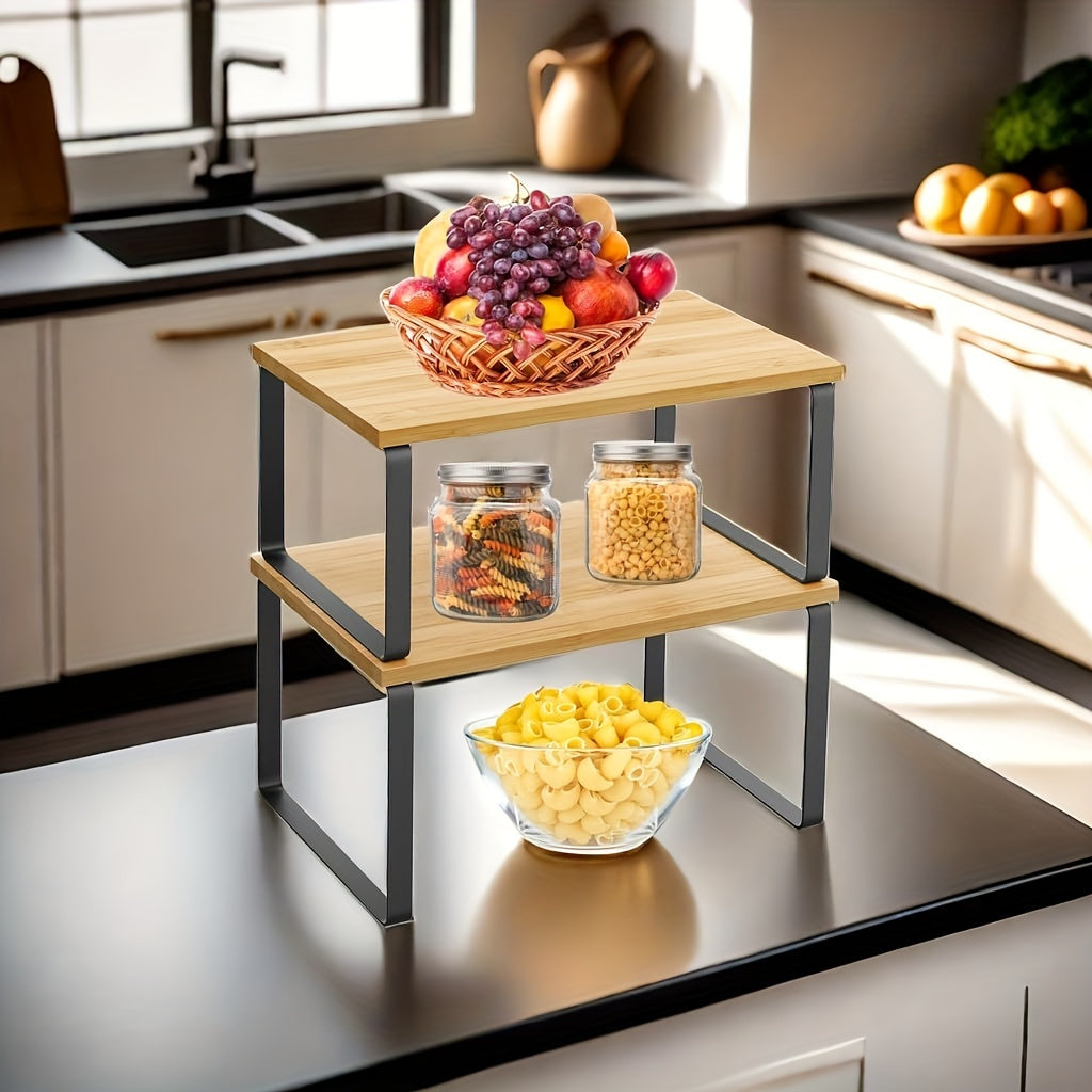2-Piece Adjustable Bamboo Storage Racks – Stylish and Space-Saving for Cabinets or Countertops