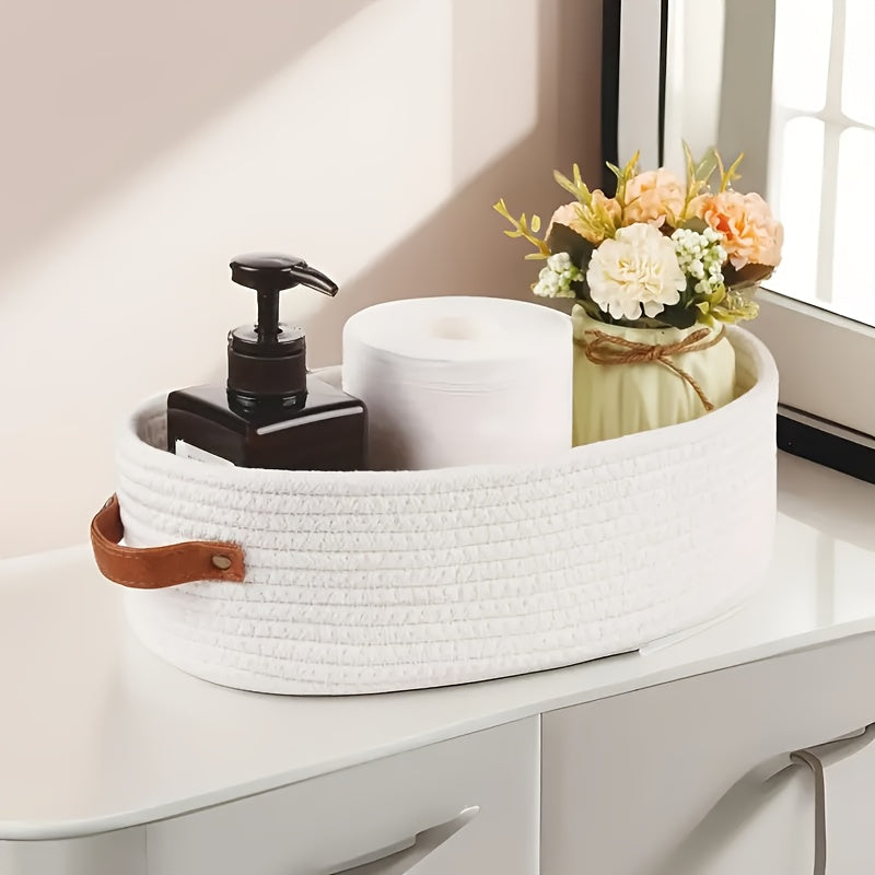 Bohemian Storage Basket with Leather Handles – Perfect for Bathroom and Living Room