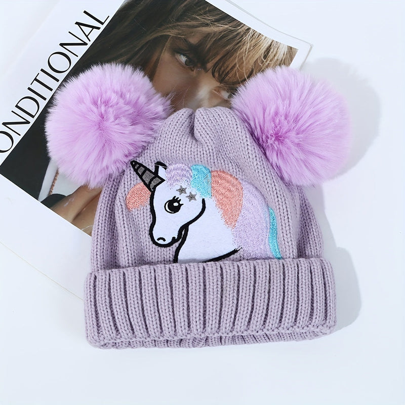 Lila Unicorn Hat for Children - Cozy and Warm with Pom Poms