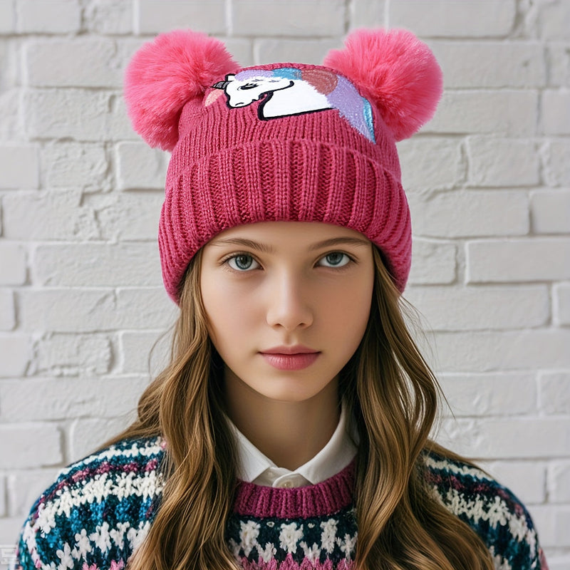 Lila Unicorn Hat for Children - Cozy and Warm with Pom Poms