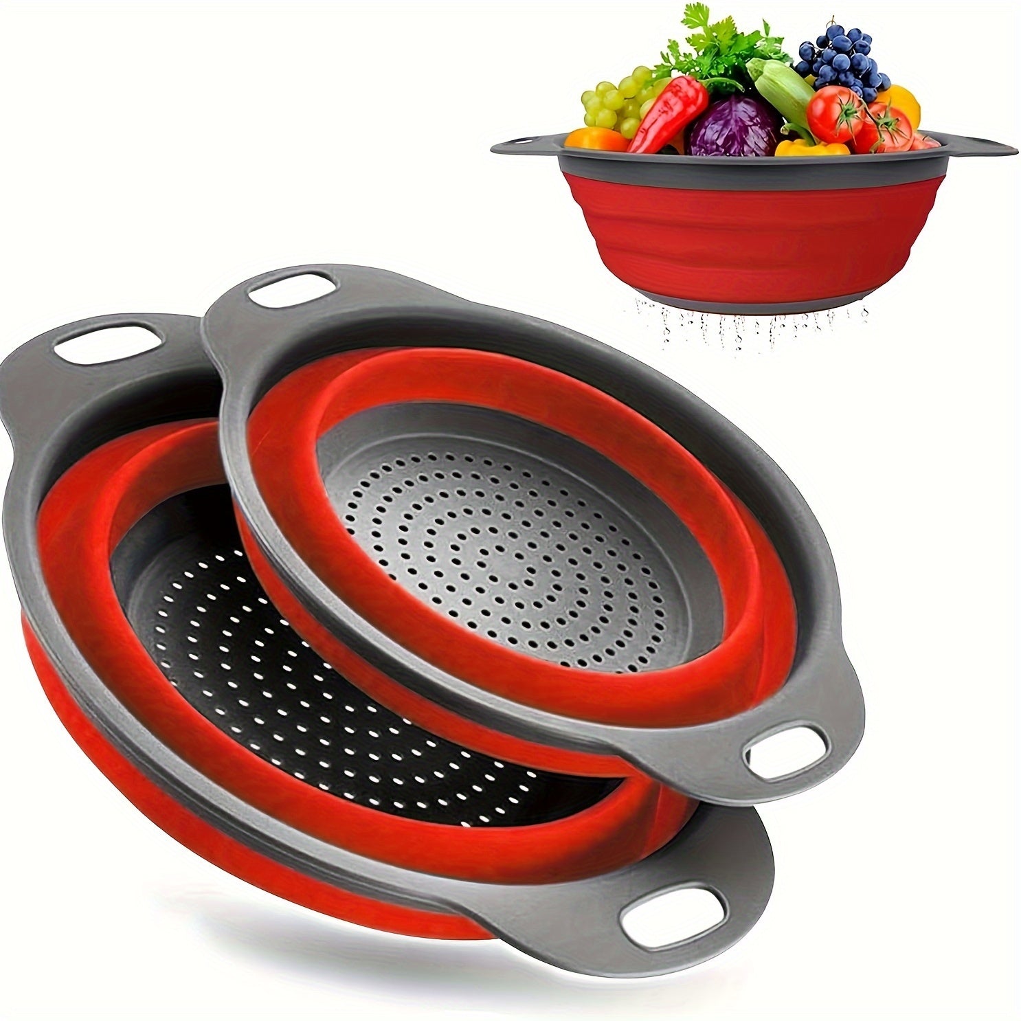 Collapsible Silicone Colander Set – Perfect for Pasta, Vegetables, and Fruit