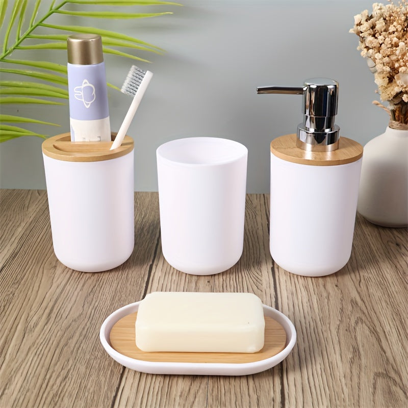 Bathroom Accessories Set with Bamboo Lid – 4-Piece Set for Bathroom Decor