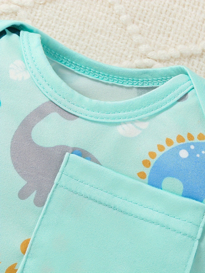 9-Piece Baby Outfit Set with Dinosaurs, Clouds, and Dots – Includes Bodysuit, Hat, and Bibs