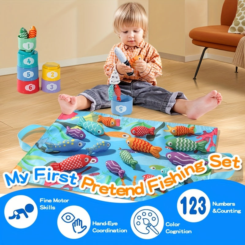 Kids’ Fabric Fishing Set – Plush Fish and Stacking Cups for Learning Fun