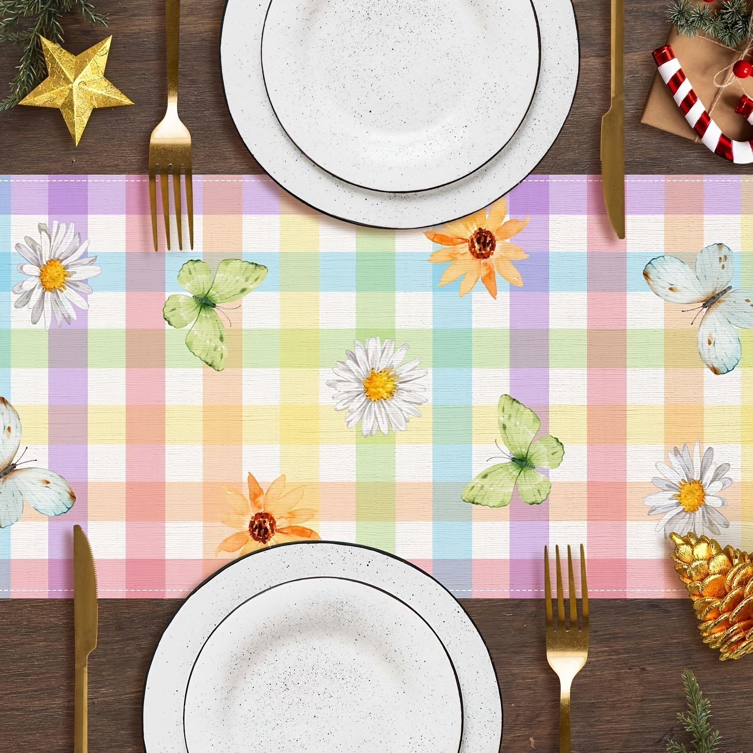 Easter Bunny Table Runner with Butterflies – Cheerful Spring Decoration for Your Table
