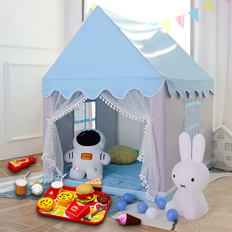 Play Tent for Kids – Cheerful Blue Princess House with Burger Playset for Hours of Fun