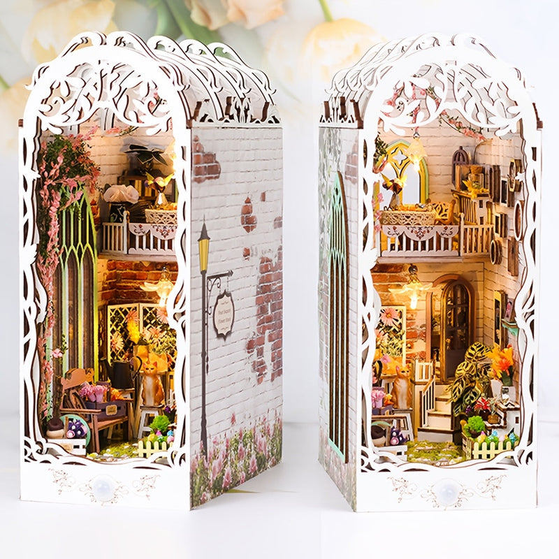 3D Wooden Puzzle House – White Flower House with Lighting and Dust Cover