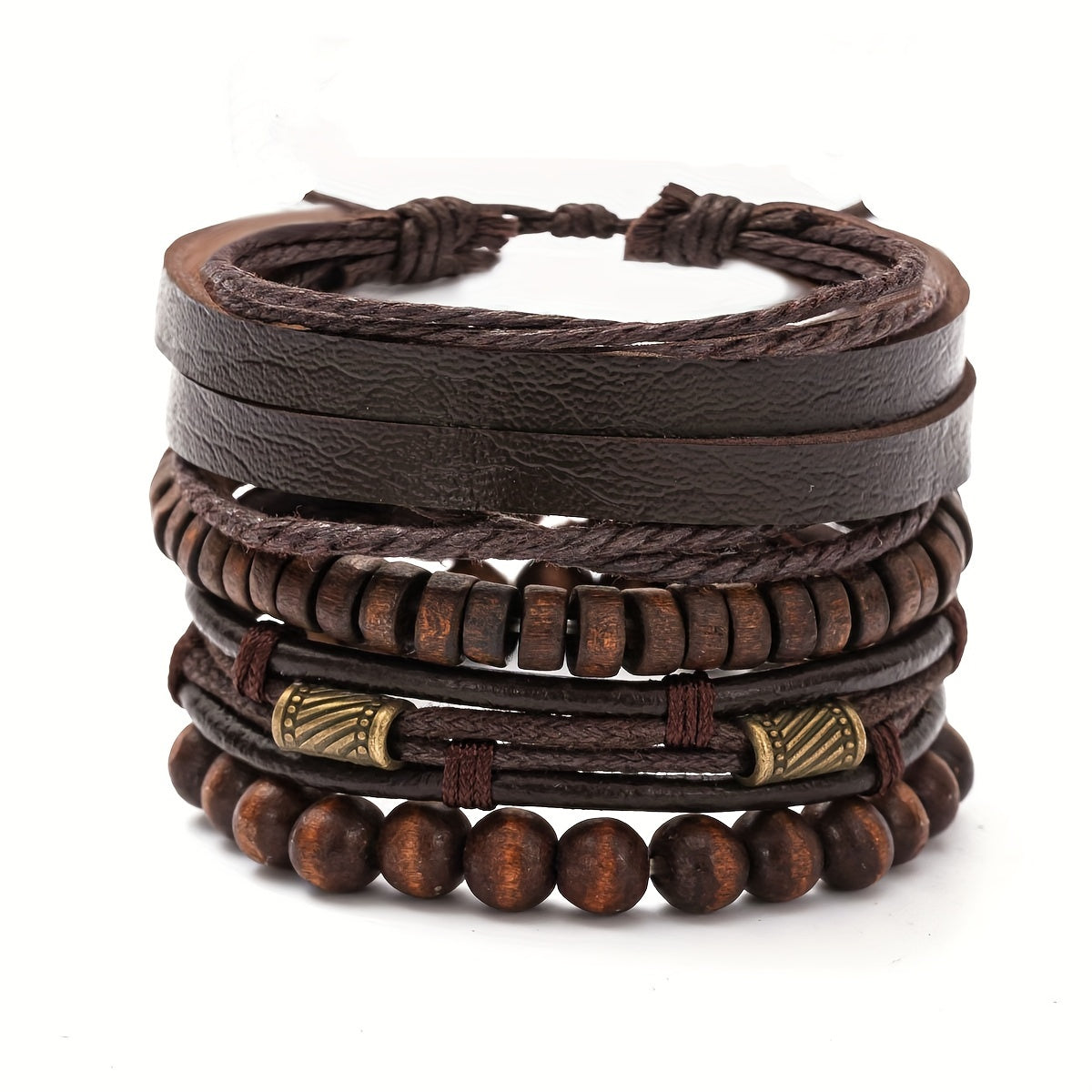 Stylish Leather and Wooden Bracelets Set - For the Modern Man