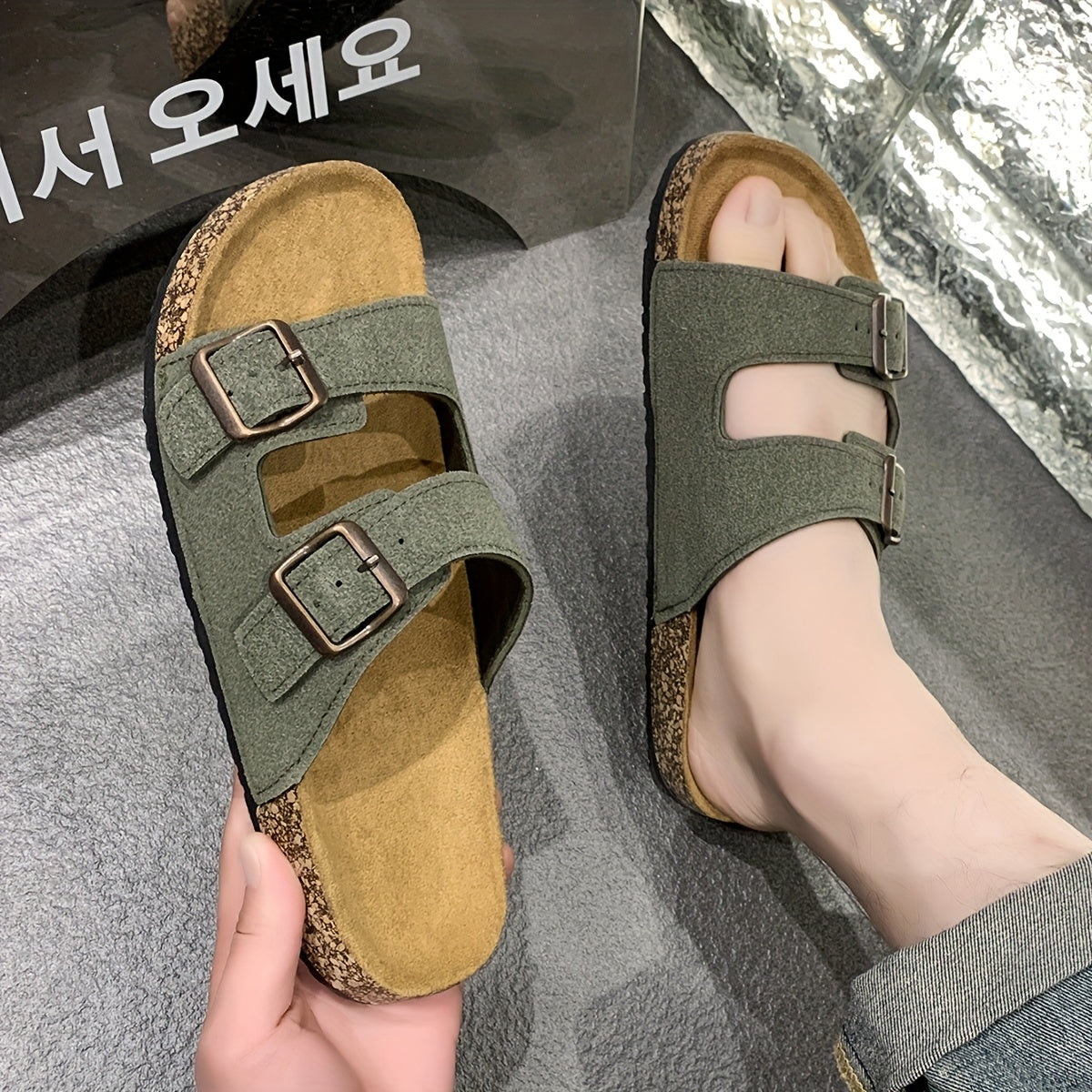 Retro Slides with Double Adjustable Buckles for Men – Comfortable and Stylish for Men