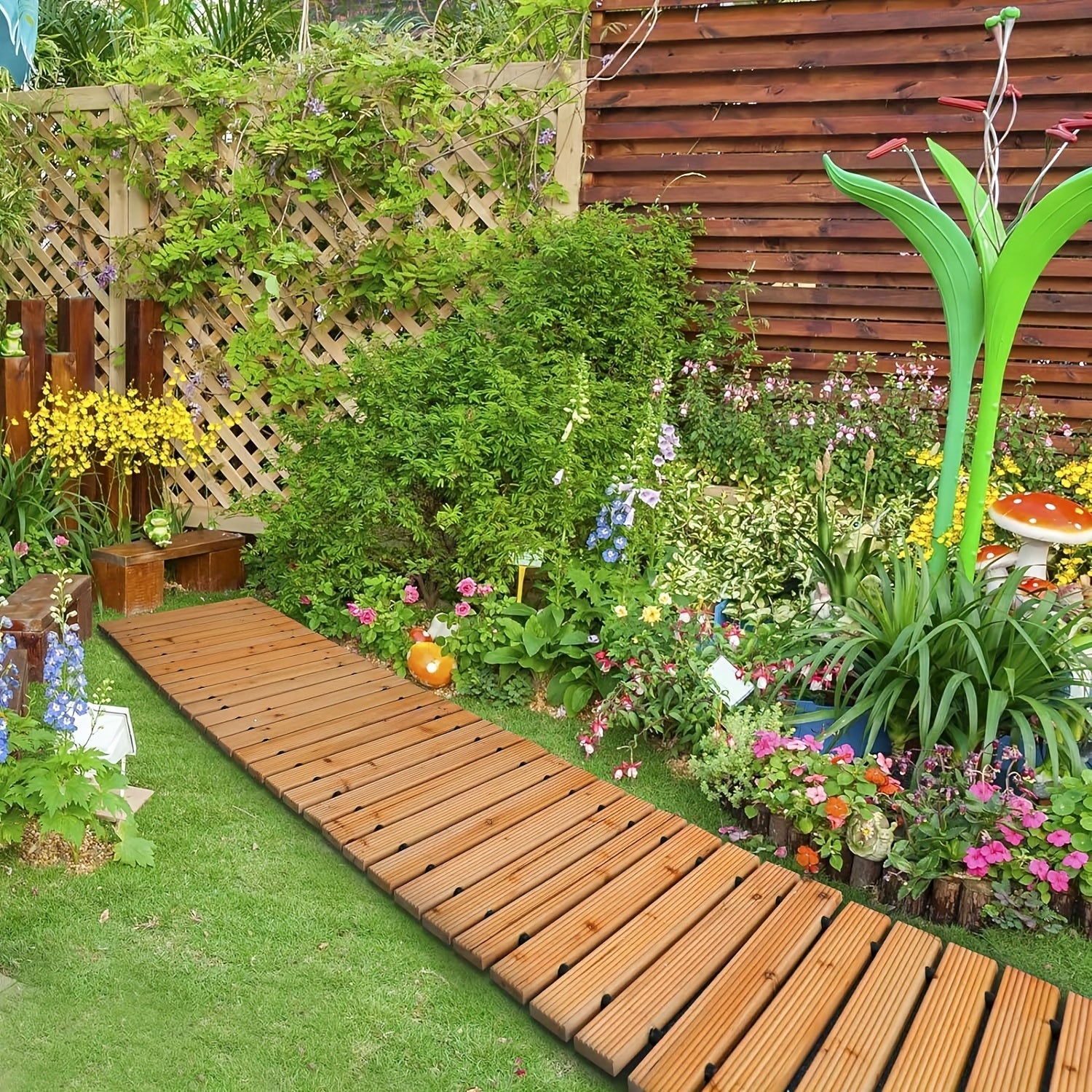 Rollable Wooden Garden Path Mat – Durable Outdoor Mat with Non-Slip Protection