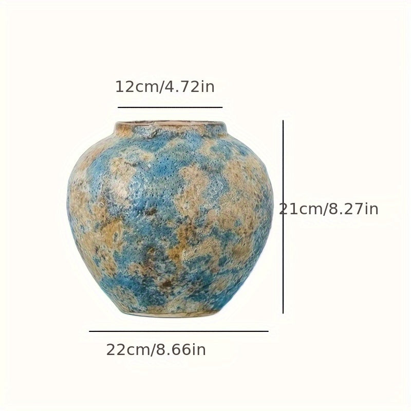 Unique Vintage Ceramic Vase – Handmade Blue Earthenware for an Authentic Look