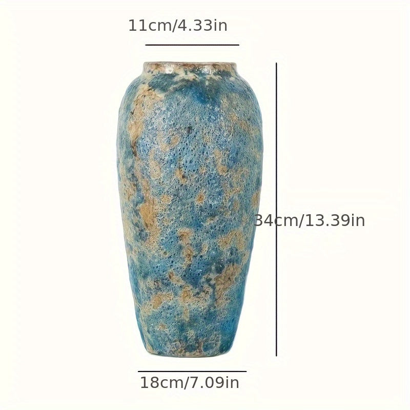 Unique Vintage Ceramic Vase – Handmade Blue Earthenware for an Authentic Look