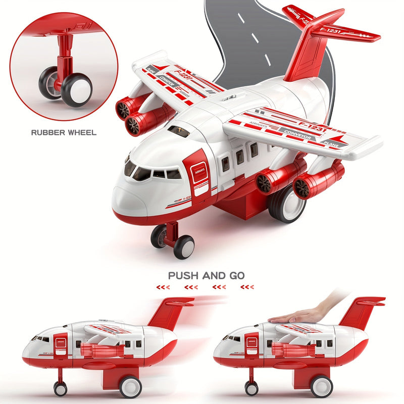 AdventurePlay Airplane & Fire Truck Playset - Race Track and Garage for Kids