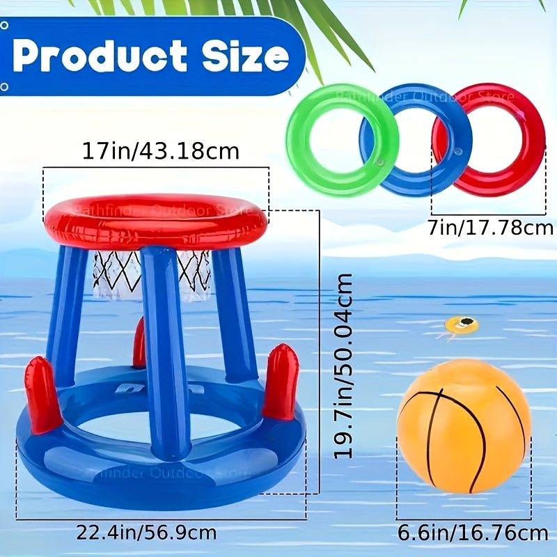 Inflatable Pool Basketball Set – Hoop, Ball and Rings Included