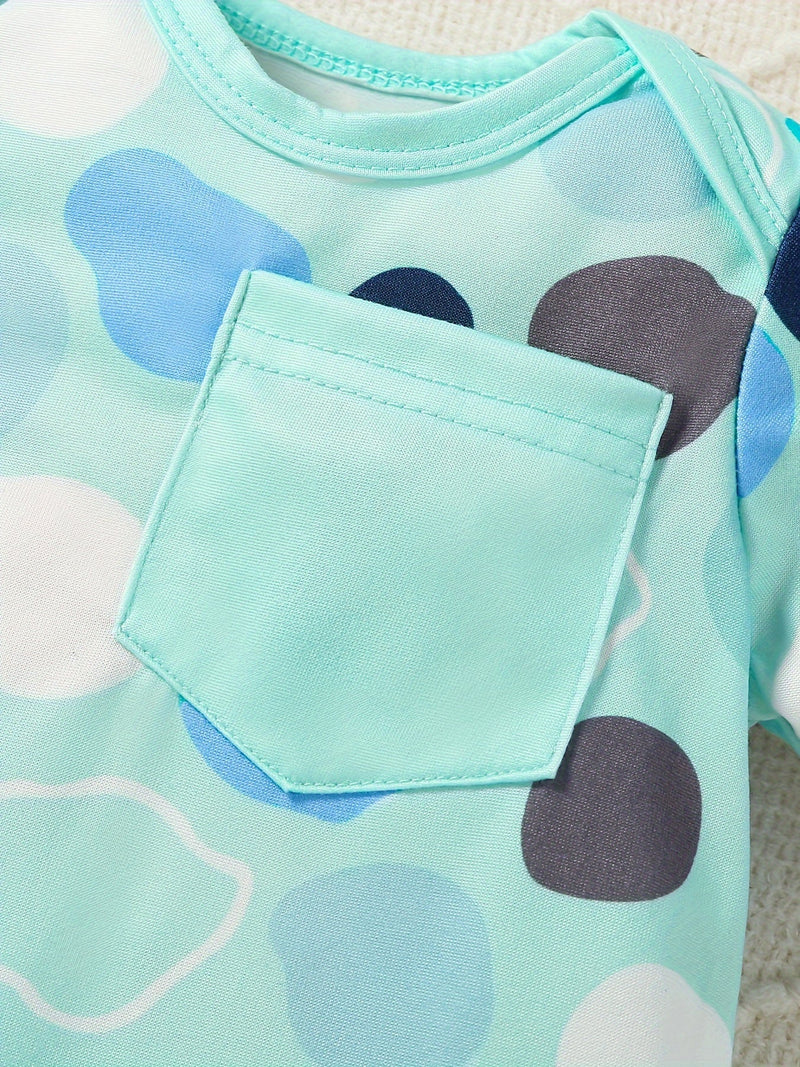 9-Piece Baby Outfit Set with Dinosaurs, Clouds, and Dots – Includes Bodysuit, Hat, and Bibs